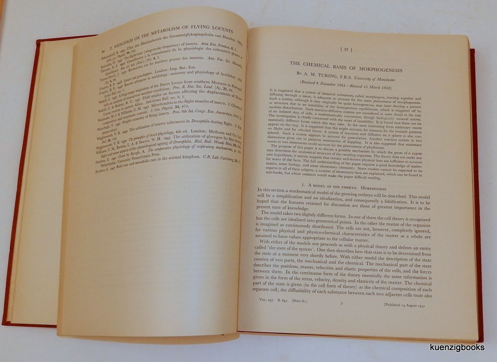 The Chemical Basis of Morphogenesis | A. M. Turing, Alan | First Edition